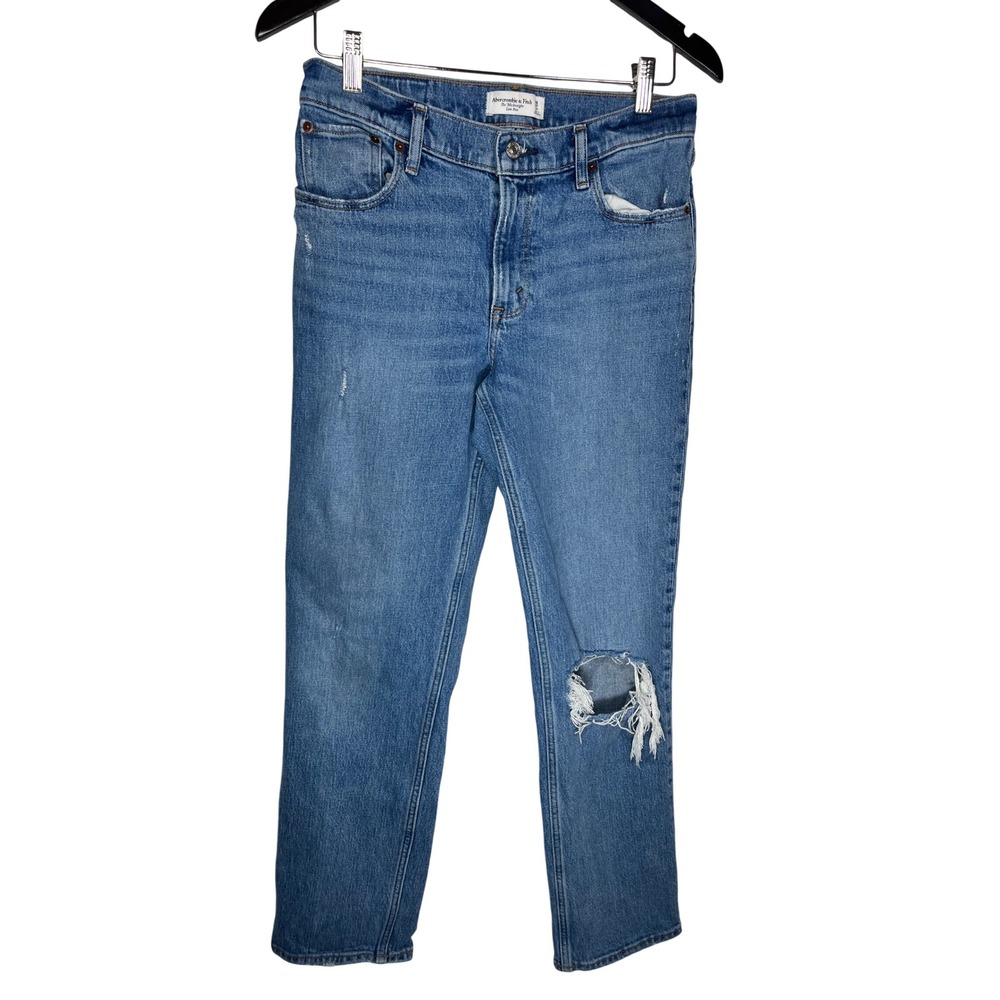 Abercrombie & Fitch The 90s Straight Jeans 28 6R Blue Mid Rise Distressed Grunge